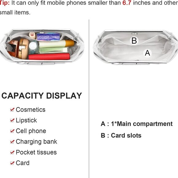 Women’s Satin Clutch Bag Elegant Pleated Formal Handbag with Detachable Chain - Picture 3 of 7